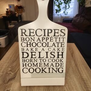 Boston Warehouse White Cutting Board with Black Text